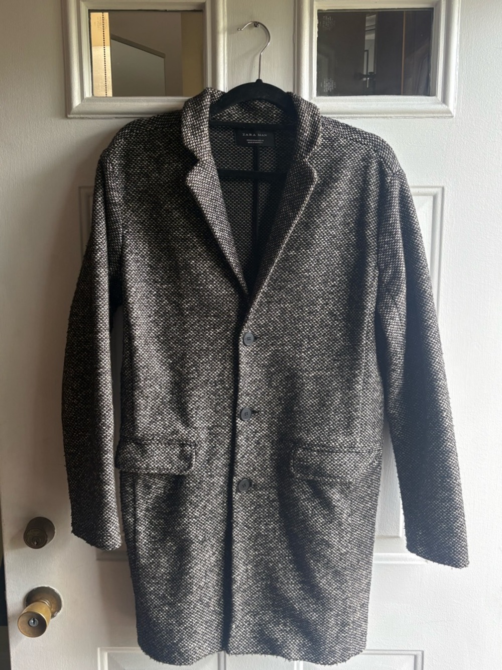 Zara Man Black Label Overcoat Jacket Wool Blend Tweed Office US 38/ M